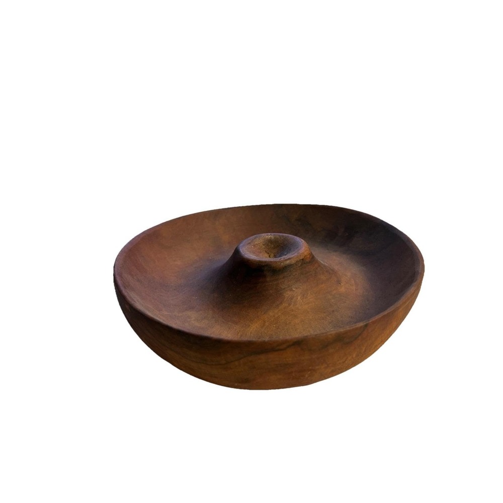 Vintage Antique 9" Heavy Wood Nut Bowl Hand Crafted Brown
